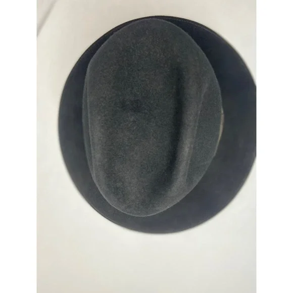 Black Felt Fedora Hat With Brown Band 100 Percent Wool - Picture 12 of 16